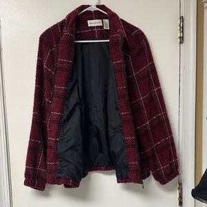 Alfred Dunner Burgundy Plaid Teddy Jacket